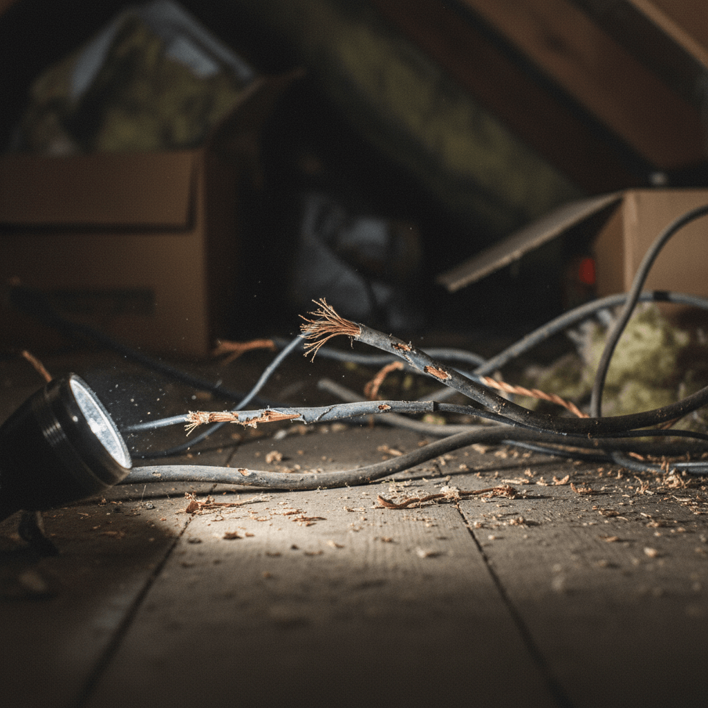 Angeknabberte Kabel im Dachboden