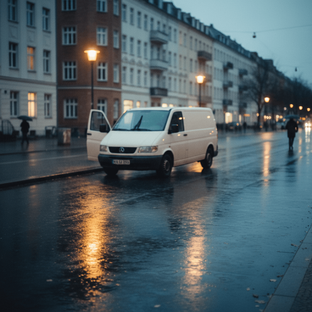 Einsatzfahrzeug in Berlin bei Dämmerung